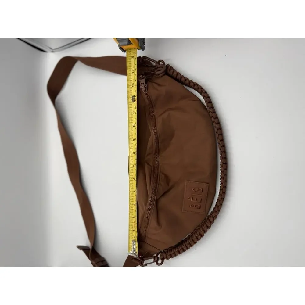 BÉIS Brown Nylon Sport Pack Belt Bag Crossbody Fanny Pack with Braided Rope